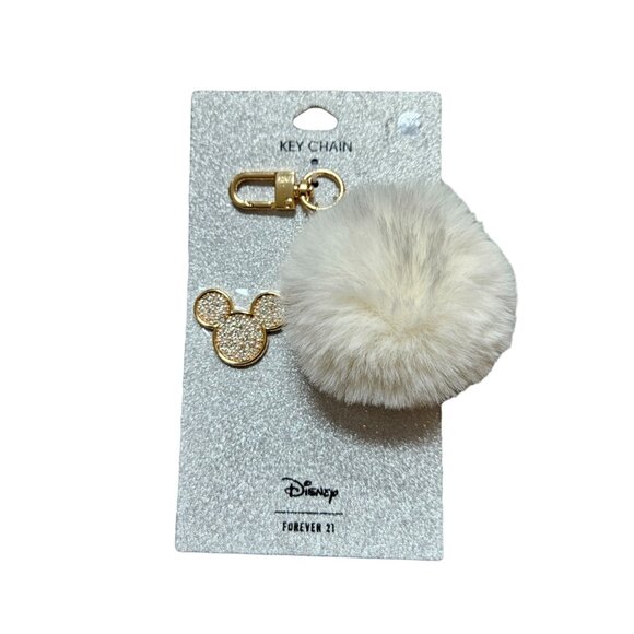 Forever 21 x Disney Mickey Mouse Pom Pom Bling Key Chain- Gold & White - Picture 1 of 3